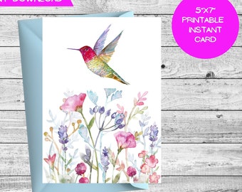 Floral Bird lege wenskaart Instant downloadbare 5 "x 7" kaart