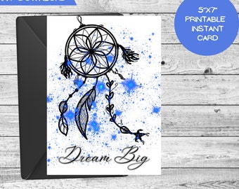 Dream Big Dream Catcher zwart blauw Instant download wenskaart 5 "x 7"