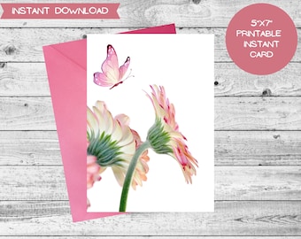 Bloemen vlinder lege wenskaart direct downloaden 5 "x 7"