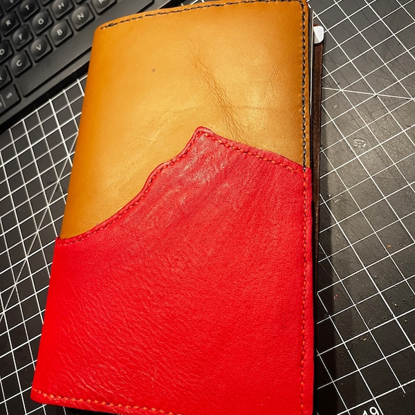 Unique hand sewn leather journal / book cover. Repurposed leather. (Fits large moleskine 5 x 8.25 inches)