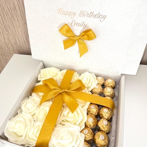 Any Message Personalised Ferrero Rocher Chocolate Pink Cream Rose Boxes Mothers Day Birthday All Occasions Gift Ideas