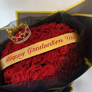 Cualquier mensaje Mensaje personalizado Ramo de rosas con purpurina Flores rojas Cumpleaños Aniversario Ideas de regalo para baby shower Ramos grandes con corona