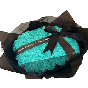 Glitter Rose Personalised Bouquet Flowers Blue Turquoise Birthday Anniversary Baby Shower Gift Ideas Large Bouquets