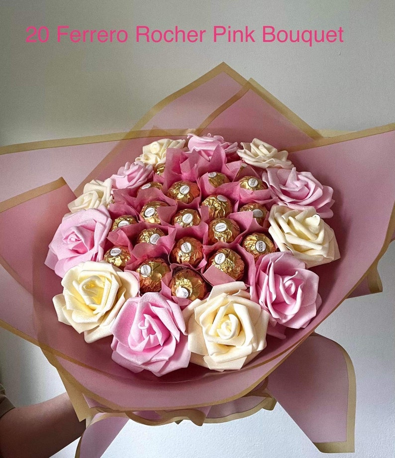 Ramo de chocolate con rosas brillantes, flores, Ferrero Rocher Lindt, cumpleaños, aniversario, Baby Shower, ideas de regalos imagen 10