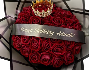 Luxus Ewiger Roter Samt Rosenstrauß Personalisierte Geburtstag Blumen Benutzerdefinierte Nachricht Band Krone Jahrestag Valentinstag Geschenk
