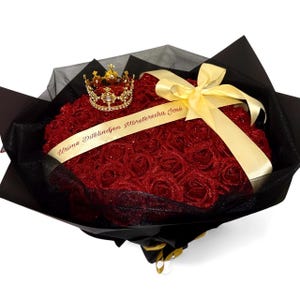 Any Message Personalised Message Glitter Rose Bouquet Flowers Red and black Birthday Anniversary Valentines Gift Ideas Large Bouquets