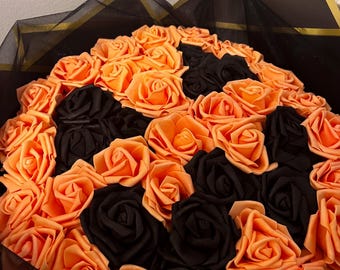Ramo de rosas de calabaza negra y naranja para Halloween, decoración de flores de otoño de calabaza, regalo