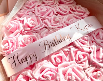 Cualquier mensaje Mensaje personalizado Glitter Rose Bouquet Flores Rojo Azul Rosa Cumpleaños Aniversario Baby Shower Ideas de regalos Ramos grandes