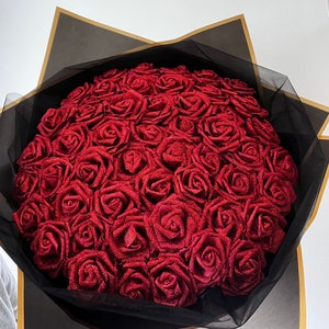 Glitter Rose Bouquet Blumen Rot oder Pink Jahrestag Geburtstag Babyparty Geschenkideen Große Blumensträuße