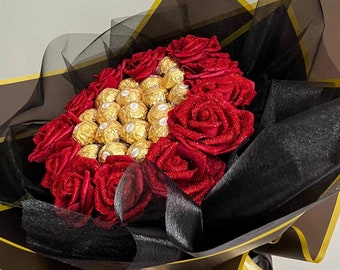 Glitter Rose chocolade boeket bloemen Ferrero Rocher Lindt verjaardag verjaardag baby shower cadeau-ideeën