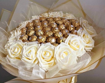 Glitter Rose Chocolate Bouquet Flores Ferrero Rocher Lindt Cumpleaños Aniversario Baby Shower Ideas de regalos Pascua Día de la Madre