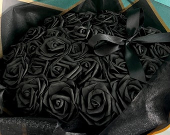 Ramo de rosas eternas negras y doradas Flores Rosas negras Ideas de regalos Cumpleaños de San Valentín