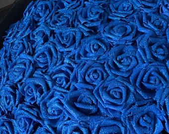 Glitter Rose Bouquet Flowers Red Or Royal Blue Roses Birthday Anniversary Baby Shower Gift Ideas Large Bouquets