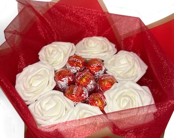 Ramo de rosas de chocolate Ferrero Rocher de Lindt rojo, flores, cumpleaños, aniversario, baby shower, ideas de regalo, Pascua, Día de la Madre, Navidad, San Valentín.