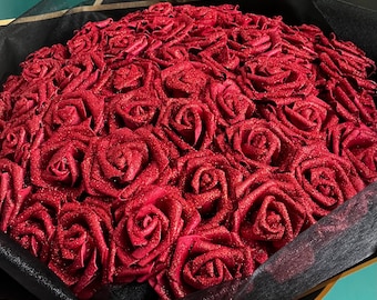 グリッダー 赤バラの花束 永遠のグリッターローズブーケ レッド - ハッピーバレンタイン