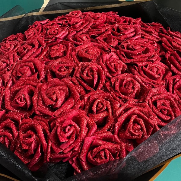 Glitter Rose Bouquet Flowers Red Or Pink Birthday Anniversary Baby Shower Gift Ideas Large Bouquets