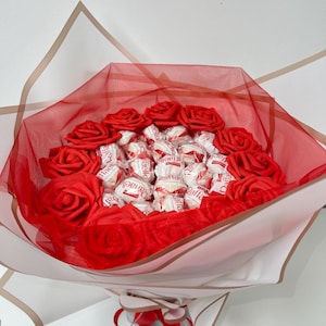 Raffaello Rose Chocolate Bouquet Flowers Birthday Anniversary Baby Shower Gift Ideas Red and White Gift