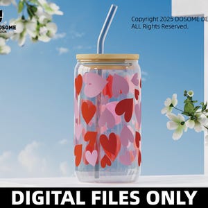 Heart 16oz 20oz Glass Can Cutfile, Coffee Glass Can Svg,16oz Glass Can Wrap Svg, Svg Dxf Png Eps Files, Digital Download
