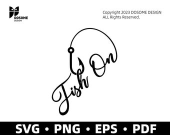 Fishing Fish On SVG • Clip Art Cut File Silhouette eps png pdf • Instant Digital Download