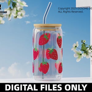 Strawberry 16oz 20oz Glass Can Cutfile, Coffee Glass Can Svg,16oz Glass Can Wrap Svg, Svg Dxf Png Eps Files, Digital Download