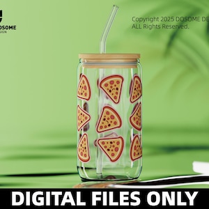 Cute pizza 16oz 20oz Glass Can Cutfile, Coffee Glass Can Svg,16oz Glass Can Wrap Svg, Svg Dxf Png Eps Files, Digital Download