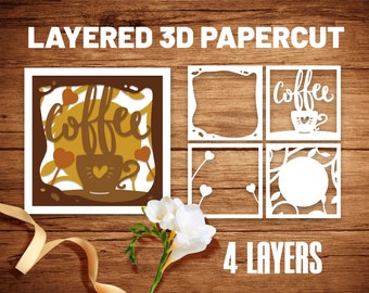 Papercut 3D Layered Coffee Shadow Box SVG, Coffee Shadowbox Design, 3D SVG Coffee Quotes Shadow Box, Coffee Latte 3D Svg, Coffee Mug 3d Svg