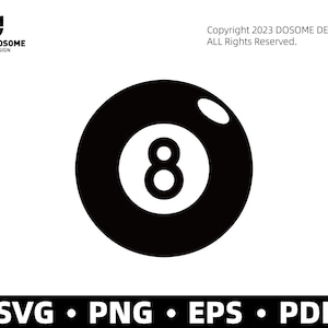 Puede incluir: Ilustración en blanco y negro de una bola de billar con el número 8 en el centro.