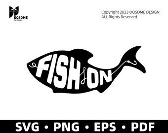 Fishing Fish On SVG • Clip Art Cut File Silhouette eps png pdf • Instant Digital Download