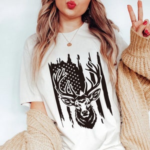 Hunting SVG, Deer SVG, Distressed flag svg, Forest SVG, Deer scene svg for Shirt, Cricut, Silhouette, Cut File