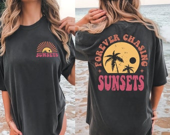 Forever Chasing Sunsets SVG PNG Retro Summer Svg Retro Beach Svg Tropical Png Summer shirt Svg Aesthetic Summer Sublimation Front and back
