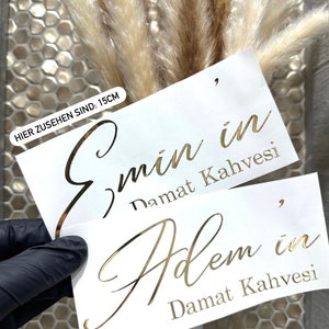 Damat Kahvesi Schriftzug personalisiert aus hochwertiger Vinylfolie + inkl. Transferfolie in versch. Farben erhältlich, Gold glänz,Gold matt