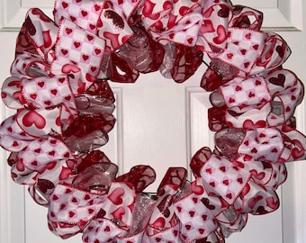 Valetine Sparkle Hearts Ribbon Wreath