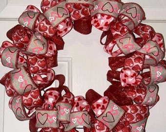 Bubble Hearts and Burlap Valentine's Day Ribbon Wreath