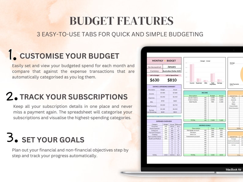 Monthly Budget Spreadsheet for Google Sheets, Budget Planner, Track ...