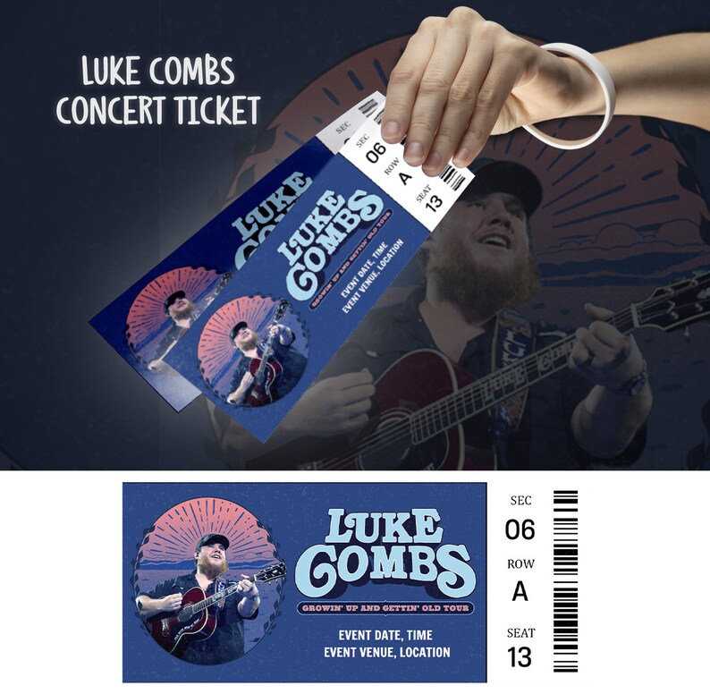 Luke Combs Tour 2024 Ticket, Growin' up and Gettin' Old Tour, Luke