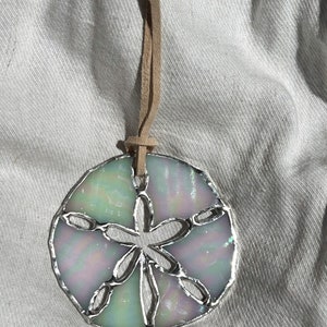Stained Glass Sand Dollar Car Charm: Coastal Ornament