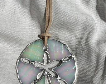 Stained Glass Sand Dollar Car Charm: Coastal Ornament