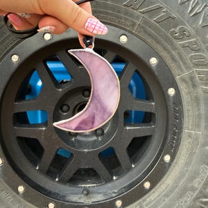 Stained Glass Moon Car Charm: Iridescent Rear View Mirror Suncatcher