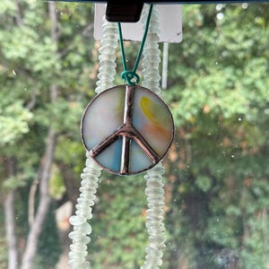 peace sign car charm | stained glass peace sign | groovy car decor | sun catcher | hippie | boho | cool car accessories | rear view mirror