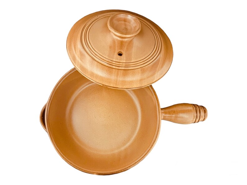 Terracotta Pan With Lid Made and Painted by Hand, in a Special Natural