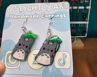 Totoro Handmade Shrink Plastic Charm Earrings, Necklace, keychain