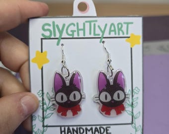 Handmade Jiji Cat Earrings: Kiki's Delivery Service Charm
