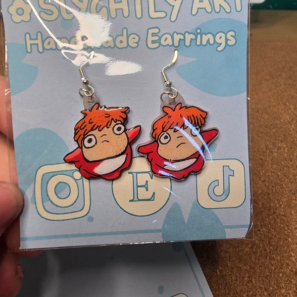Ponyo Fish Inspired Handmade Shrink Plastic Charm Earrings, Necklace, keychain