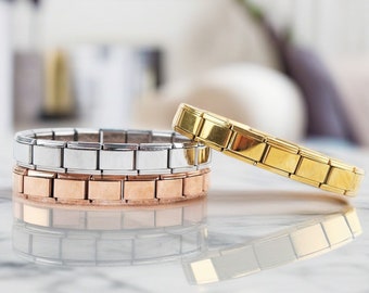 Italienisches Bettelarmband, einfarbiges Armband, italienisches Armband, verstellbares Armband, klassisches Edelstahl-Charmarmband, Geschenk für sie