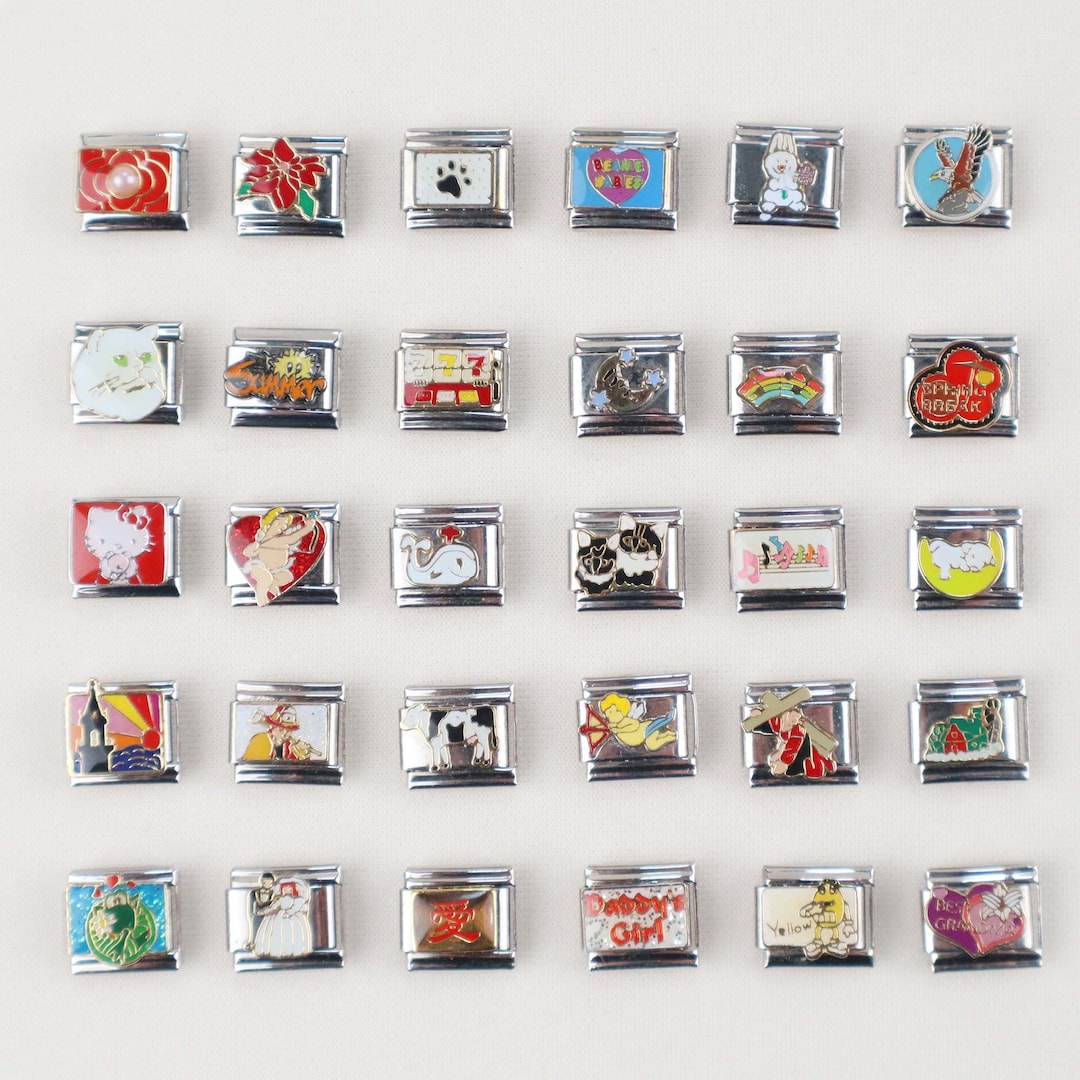 Enamel Italian Charm Bracelet Link Uk, 9mm Classic Silver Stainless