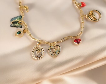 Erstellen Sie Ihre eigene individuelle Charm-Halskette, wählen Sie Ihre Charms aus, entwerfen Sie Ihre eigene individuelle Charm-Halskette, personalisierte Geschenke, Vintage-Charm-Halskette