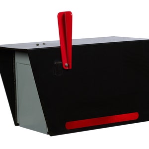Mailbox DuraLine Premium Quality Plastic Rural Mailbox - Two Way Flag - High Visibility Reflective Strip - Outdoor Post Mounted Black Modern