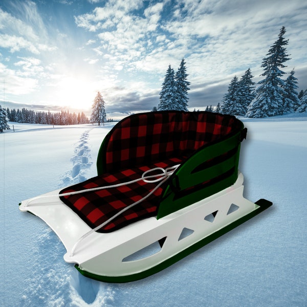 Luge à neige pour tout-petit, avec coussin et ceinture de sécurité, produit de qualité supérieure. Fabriqué au Canada (VERT)