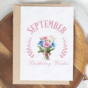 Tarjeta imprimible de deseos de cumpleaños de septiembre, descarga instantánea JPG PDF, tarjeta de felicitación en blanco del día B de la flor de nacimiento de septiembre, impresión de aster de acuarela