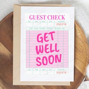 Get Well Soon Printable Card, Instant Download JPG PDF, Homemade Get Well Soon Blank Greeting Card, Guest Check Receipt Style Print Card